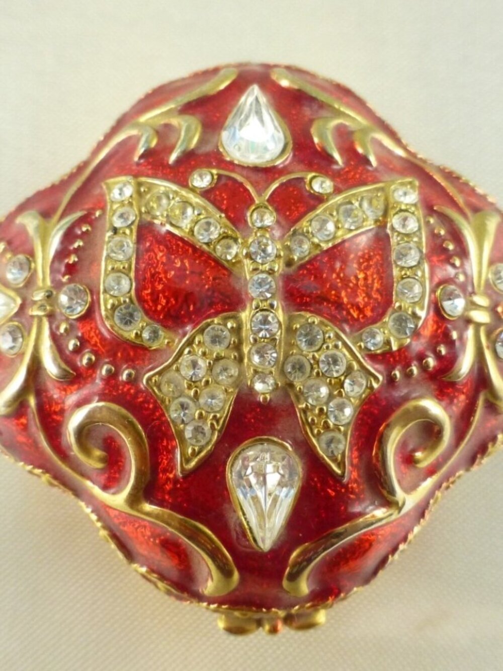 ROMAN, INC Red Enameled Butterfly Trinket Box